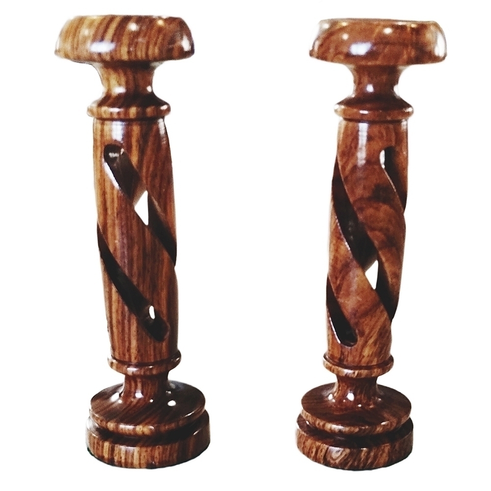 Vintage Spiral Twist Walnut Wood Candlesticks